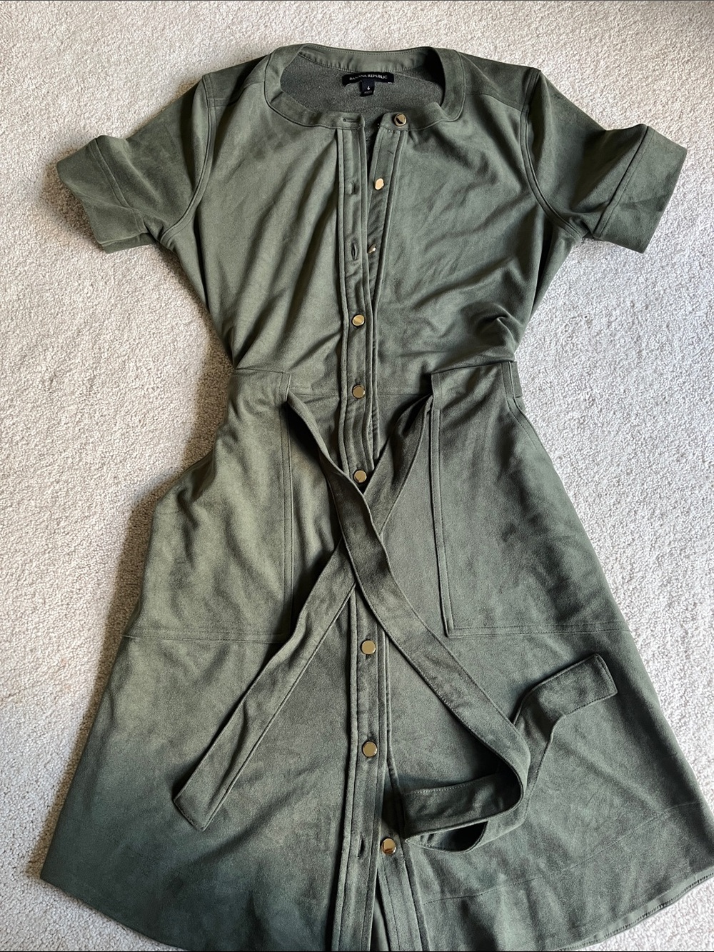 Green Button-Front Belted Shirt Dress